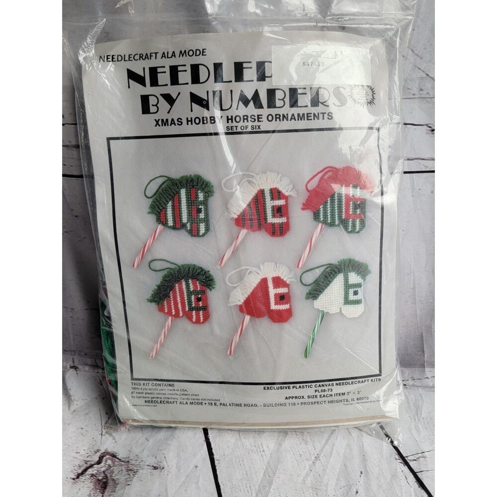 Vintage Needlecraft Plastic Canvas Craft Kit Christmas Ornament Hobby Horses New